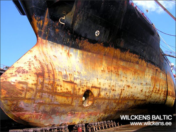 vessel is waiting for surface preparation in dry dock